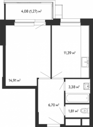 Однокомнатная квартира 39.41 м²