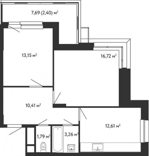 Двухкомнатная квартира 60.25 м²