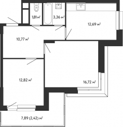 Двухкомнатная квартира 60.54 м²